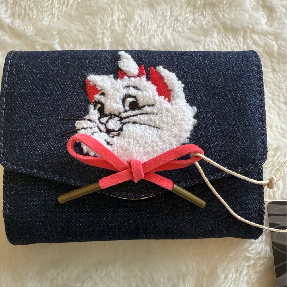 NWT Disney Loungefly Aristicats Marie embroidered denim wallet